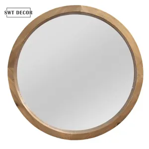 SWT Natural Round Wooden Livingroom Wall Home Decor Mirror From Professional Factory