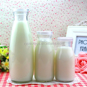 Bouteille en verre à lait transparente de 250 ml, bouteille vide de yaourt de 8 oz avec couvercle en plastique, vente en gros - Product Image 1