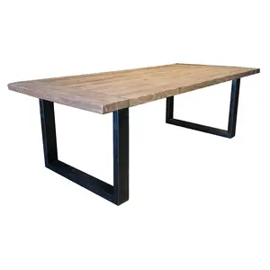 yemek masası seti yüksek Suppliers-Modern metal taban Dikdörtgen Endüstriyel Yüksek Kaliteli Meşe Kül Çam katı ahşap Üst yemek masası seti