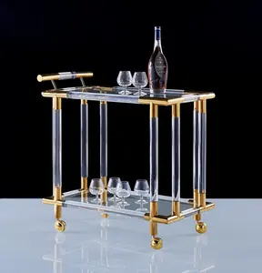 Yaqi 2021 Luxury High quality beautiful clear acrylic bar trolley acrylic wine rolling cart