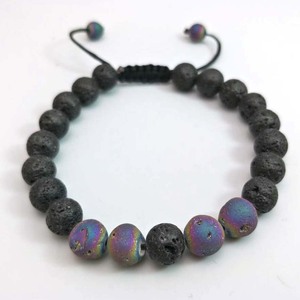Negro lava Rock piedra plata antigua hecha a mano del encanto del león ajustable trenzado hombres macrame pulsera yoga joyería - Product Image 2