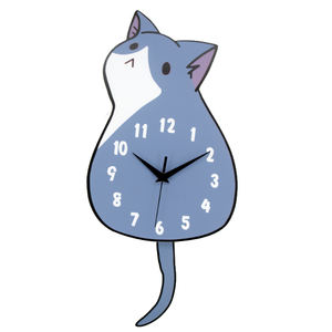 Wagging tail wooden animal cat shaped wall clock