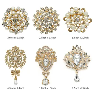 bros Suppliers-Bros Logam Perhiasan Emas Perak Kualitas Tinggi Kustom untuk Pakaian Pin Bros Bunga Berlian Imitasi Mutiara untuk Wanita