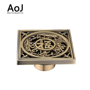 Fleurs Style Classique Laiton Antique Sculpté Fleur Art Salle De Bains Accessoire Drain De Sol Grille De Déchets 100mm x 100mm - Product Image 4
