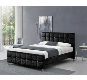 Headboard tinggi Tidur Kain Modern dengan Tombol Berlian