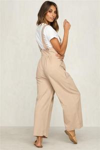 Sexy Women Khaki Loose Side Buttons Linen Cotton <strong>Jumpsuits</strong> and Rompers - Product Image 5