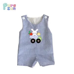 2019 Puresun día de Pascua boutique niños shortall ropa conejo apliques niños jon ropa de bebé al por mayor mameluco