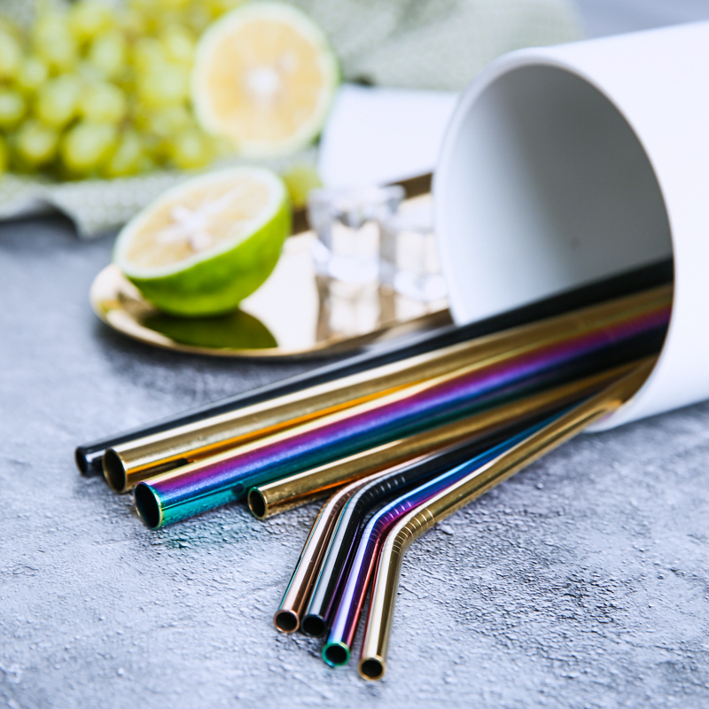 20oz 304 straws metal Stainless steel straight/bent drinking straw Cleaning brush Reusable smoothie Cocktail straws