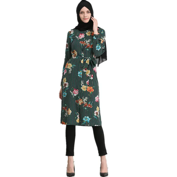 العصرية الشرق الأوسط الحديثة الأزياء الإسلامية تونك تركيا المرأة بلوزة زهرة قميص مطبوع قميص طويل