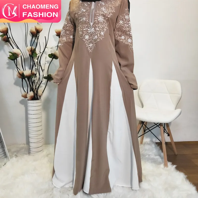6112#Hot selling latest embroidered design long sleeve maxi abaya muslim dress