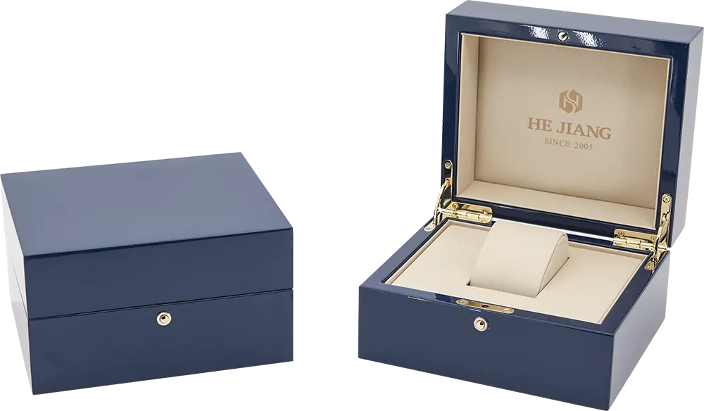 Caja de reloj de cuero de madera de Metal con bisagra dorada personalizada de piano de alto brillo de fábrica OEM/ODM