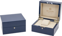 Boîte à montres en bois et cuir avec charnière dorée, finition piano haute brillance, personnalisable, fabrication OEM/ODM