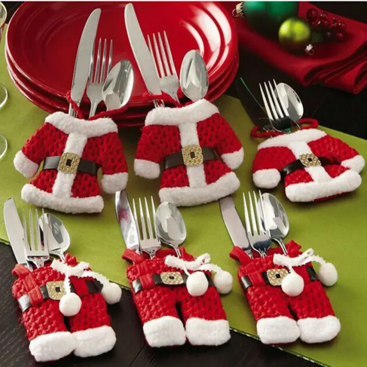 Xmas New Year Christmas Ornament Decorations Santa Silverware Holders Pockets Dinner Decor christmas decorating