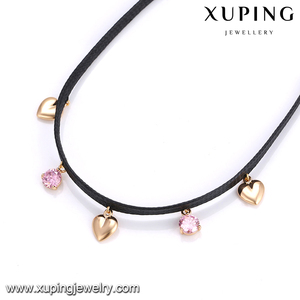 43630 xuping all'ingrosso della ragazza dei monili di modo 18 k oro pietre colorate a forma di cuore di cuoio della collana del choker - Product Image 3