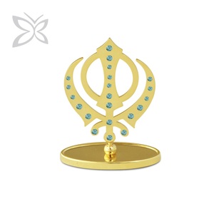 Crystocraft, cadeau sikh populaire, décoration d'intérieur, cristal taillé brillant plaqué or, figurine Nishan Saheb, 6,3x8,2 cm, origine Inde - Product Image 1