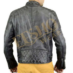 Chaqueta de cuero de moda de aspecto antiguo para hombre, estilo acolchado de piel de cordero suave, logotipo frontal, ropa de moda de calle alta encerada lavada en invierno - Product Image 2