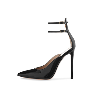 Di grandi Dimensioni Ultime <span class=keywords><strong>scarpe</strong></span> Col Tacco Alto Estate <span class=keywords><strong>Scarpe</strong></span> Cinturino Alla Caviglia Tacchi A Spillo Delle Signore Pattini di Vestito Punta a punta <span class=keywords><strong>Nero</strong></span> <span class=keywords><strong>Lucido</strong></span> Tacco Alto Pompe - Product Image 1