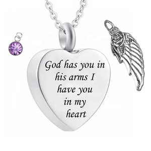 Dios te tiene en sus brazos con colgante de ala de Ángel, joyería de cremación, recuerdo, collar de urna conmemorativo con colgante de cristal de piedra de nacimiento - Product Image 1