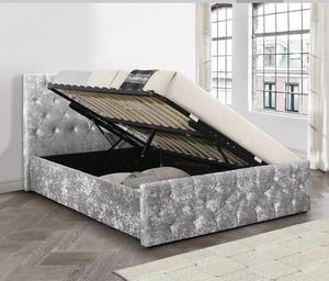Cama de Terciopelo Gris con Almacenamiento Debajo de la Cama, Muebles de Dormitorio - Product Image 2