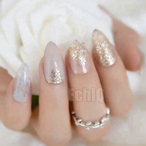 <span class=keywords><strong>Faux</strong></span> ongles pointus à paillettes dorées, 36/24 pièces, Style élégant, avec colle et autocollant, pour manucure - Product Image 6
