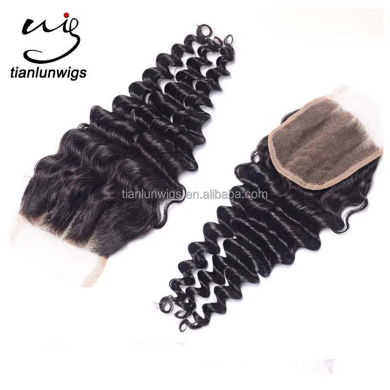 Wholesale 100% Indian remy hair 14 inch 4x4" deep wave lace closure any textures available