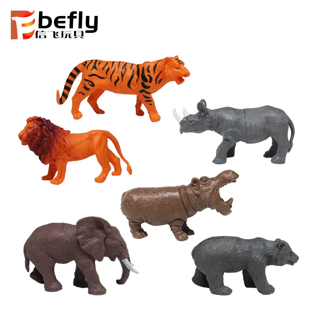 Model Gajah Singa Harimau Plastik 6 Jenis, Mainan Hewan Hutan untuk Koleksi Anak