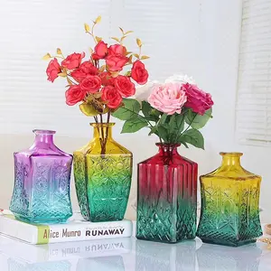 现代吹制穆拉诺小方渐变彩色结婚玻璃花瓶家居户外花式玻璃瓶装饰