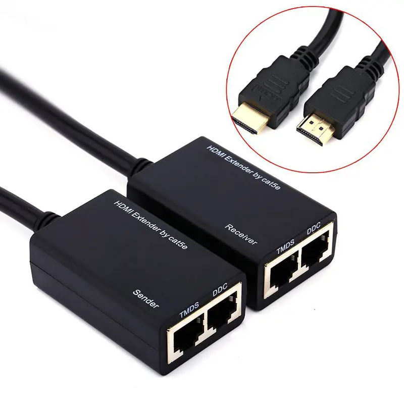 HDMI Ethernet Extender HDMI משחזר מגבר על ידי CAT5e/6 עד 30M 100ft & 1080P נתמך עבור HDTV,DVD