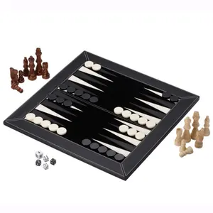 2 in 1 stijl handgemaakte duurzaam leer Internatioanal schaakspel board Platte backgammon