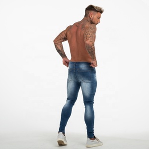 Gingtto Custom elegante Blue Denim Stretch <span class=keywords><strong>Super</strong></span> Fit <span class=keywords><strong>Jeans</strong></span> strappati da <span class=keywords><strong>uomo</strong></span> Pantaloons da <span class=keywords><strong>uomo</strong></span> <span class=keywords><strong>Jeans</strong></span> <span class=keywords><strong>Skinny</strong></span> da <span class=keywords><strong>uomo</strong></span> - Product Image 5