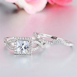 <strong>Silver</strong> Halo Engagement <strong>Ring</strong> <strong>Set</strong> for Women Cubic Zirconia Jewelry Genuine 925 <strong>Sterling</strong> <strong>Silver</strong> Double <strong>Ring</strong> <strong>Set</strong> - Product Image 3
