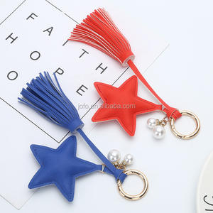 Porte-clé en cuir PU, avec pompon, breloque en forme de cinq étoiles, sac à main, portefeuille, porte-clés, nouvelle mode 2020 - Product Image 6