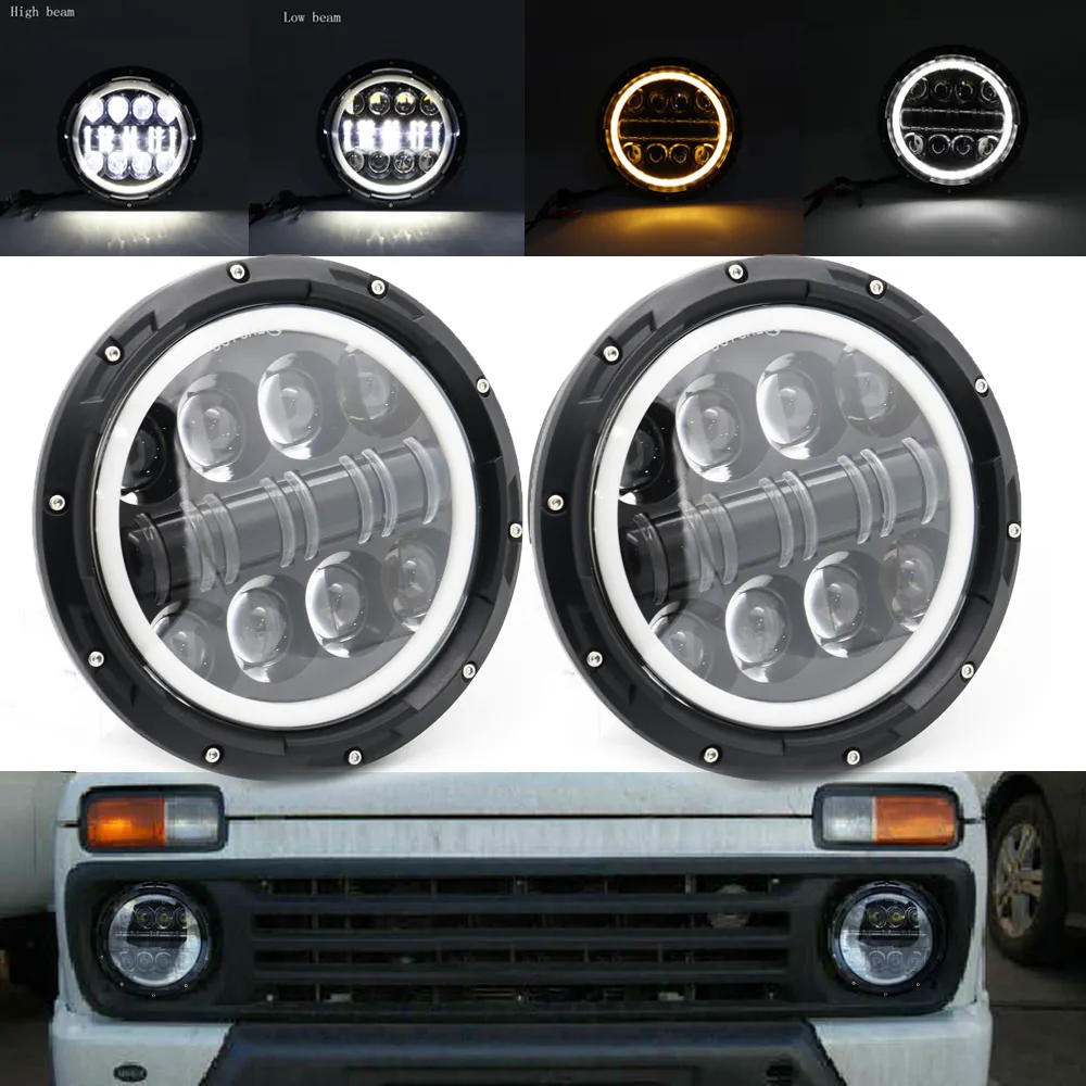 7 inç 80w motosiklet araç aydınlatma sistemi, led DRL halo turn sinyal far için wrangler JK için lada niva 4x4