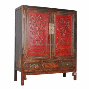 Meubles de reproduction antiques chinois en gros sculpture vêtements placard armoires de chambre à coucher