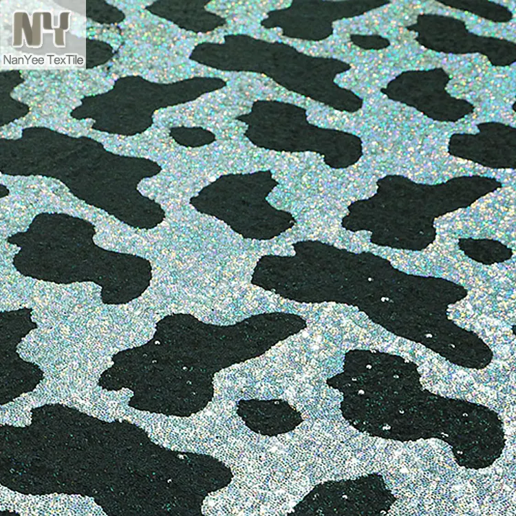 Nanyee Textile 3mm Black Hologram Silver Hologram Sequin Custom Embroidery Fabric