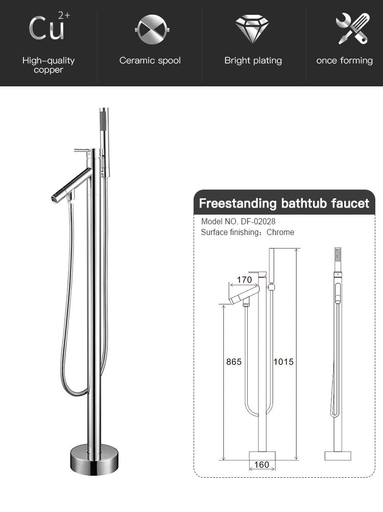 Sanitary Ware Solid Brass Chrome Finish Floor Stand Bath Filler Mixer Tap Freestanding Bathtub Faucets