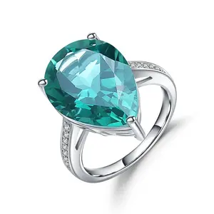 Abiding Green Nano Emerald 925 Sterling Silver Pear Rings Classic Best Gemstone Wedding Ring For Women Fine Jewelry