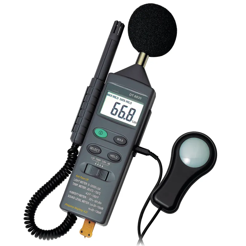 DT-8820 4 in1 misuratore di ambiente multifunzione lux illuminometro termometro igrometro livello sonoro misuratore di rumore