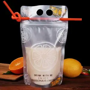 Bolsas de mano para bebidas calientes y frías, bolsa de plástico reutilizable y transparente con cremallera para jugos personalizados