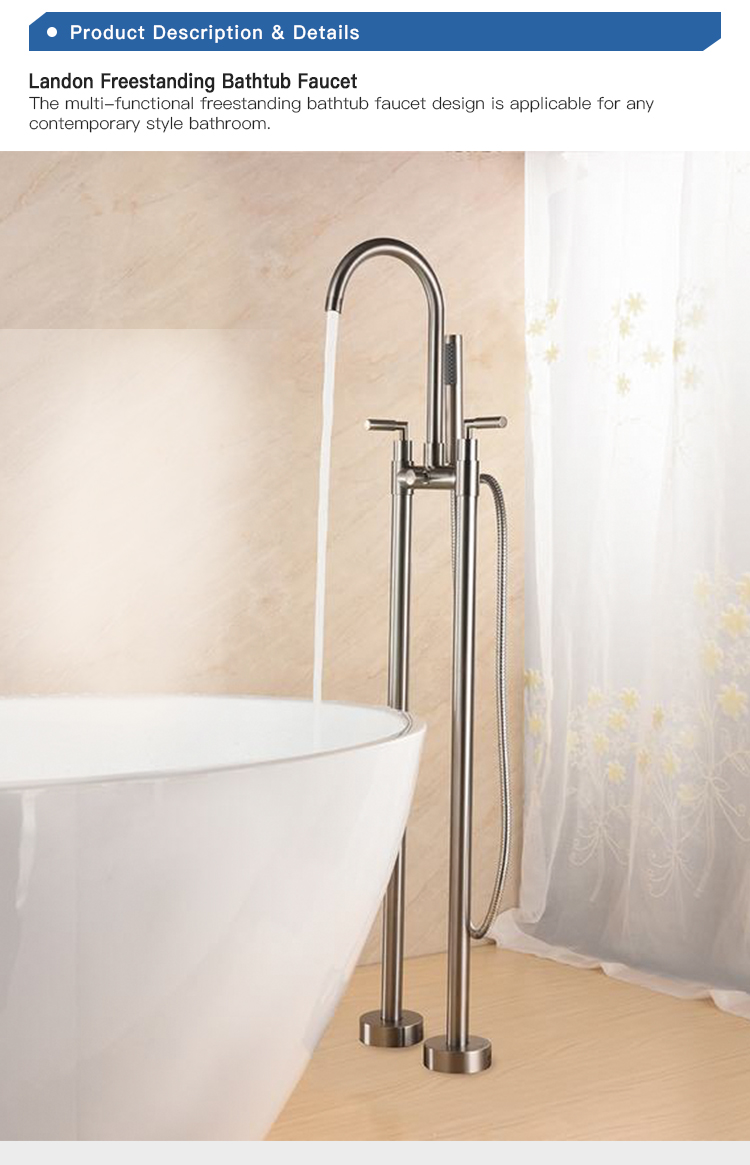 Double Handle Floor Standing Bathtub Bath Tub Faucet Freestanding Mixer Tap With Legs