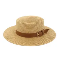 2019 קיץ צבע אחיד חיצוני לנשימה כובעי PU סרט מגן פדורה כיפת שטוח מגבעות נשים Wide ברים קש מגבעת כובע גברים