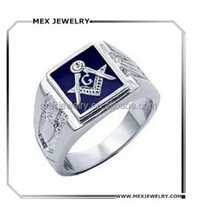 Мужское золотистое и серебристое масонское синее Каменское кольцо с фианитами и имитацией бриллианта