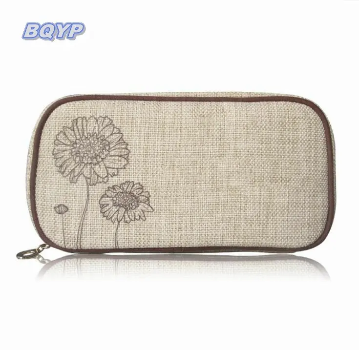 Hemp cosmetic bag beige digital printing clutch eco bag