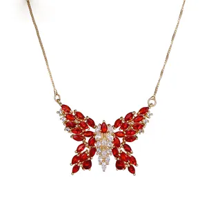 44211 新产品时尚镀金金属女性珠宝，美丽的设计蝴蝶形状吊坠项链与五颜六色的石头