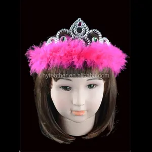 Boyalı ucuz doğum günü kız prenses el yapımı tüy Headdress ve tüy taç