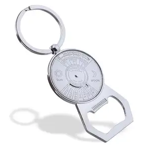 Wholesale Fashion Metal Creative Key Chain Personalized Bottle Opener Perpetual Calendar Compass Keychain For Men Women Gift