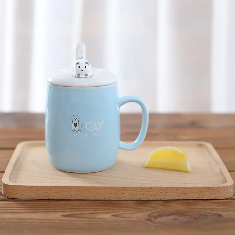 Zogift Most Lovely Cute Cat Style Ceramic Lid Spoon Cartoon Creative Morning Mug Milk Coffee Tea Unique Porcelain Mugs