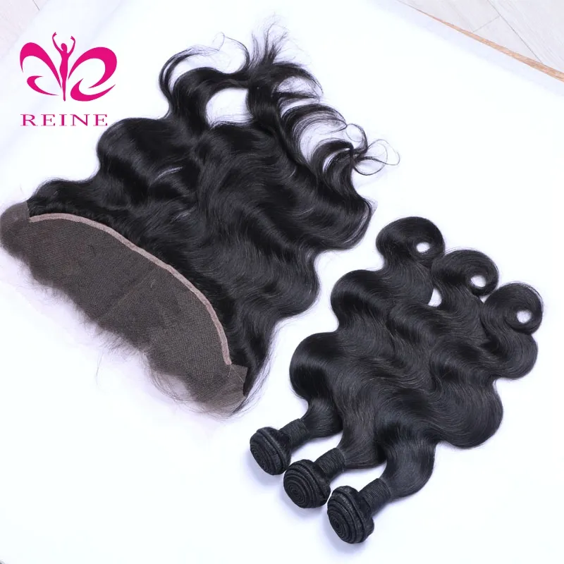 REINE 100% Dei Capelli Umani A Buon Mercato Non Trasformati Onda Vergine Brasiliana Del Corpo e Frontals Del Merletto Con I Capelli Del Bambino