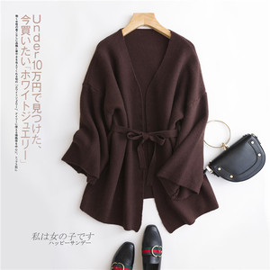 Cappotto <span class=keywords><strong>Cardigan</strong></span> donna in lana Cashmere lavorato a maglia P18B173TR <span class=keywords><strong>con</strong></span> <span class=keywords><strong>cintura</strong></span> - Product Image 4