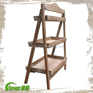 Etagère en bois à 3 étagères, support de sol pliable pour présentoirs de fleurs et de plantes rustiques - Product Image 3